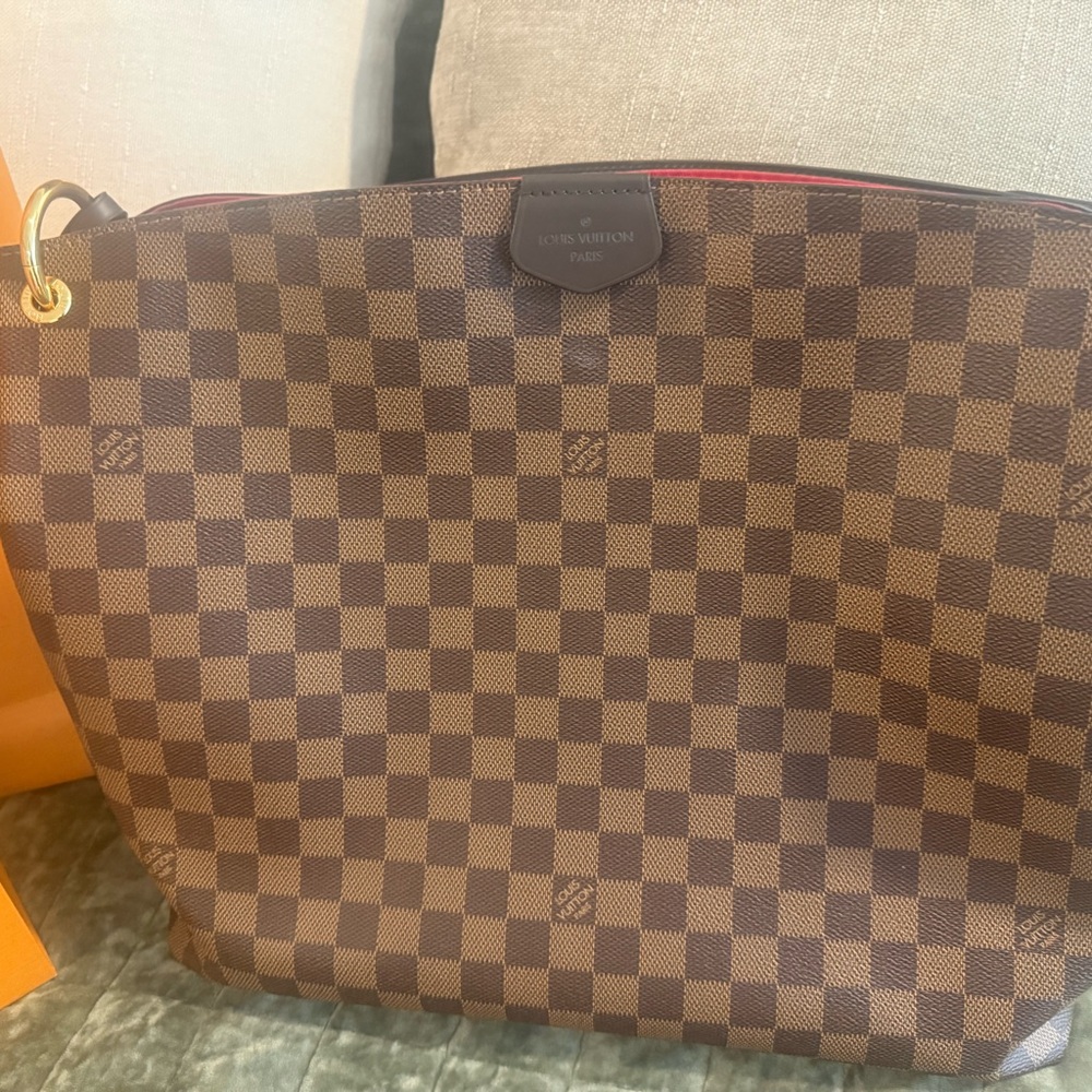 Louis Vuitton Damier Ebene Checker Shoulder Tote - Brown with Gold Hardware - Picture 2 of 8